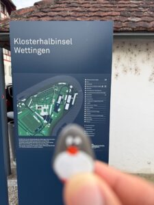 Hand-painted penguin stone #2323 hidden at Klosterhalbinsel, Wettingen, Switzerland