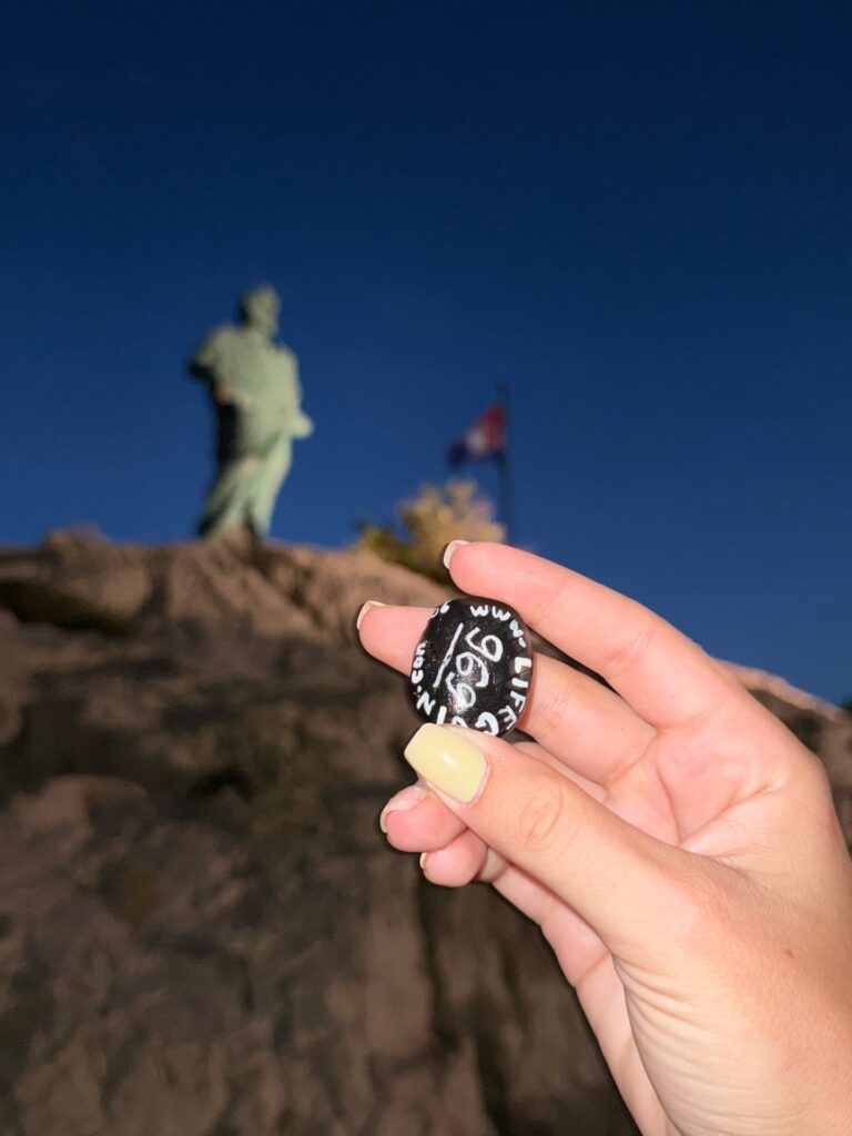 Hand-painted penguin stone #969 hidden at Rocks Underneath Statue, Makarska, Croatia (photo 2 of 4)