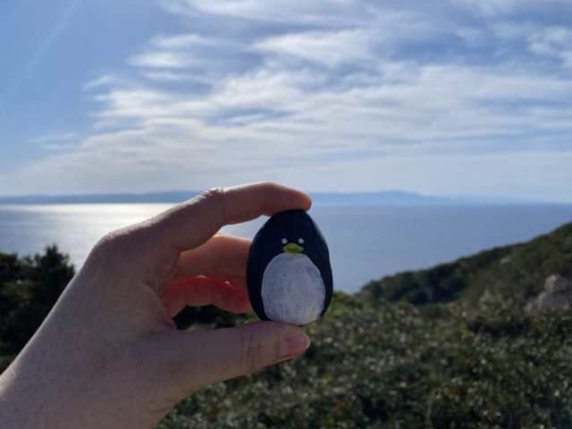 Hand-painted penguin stone #1 hidden at Neptune's Cave, Sardinia, Italy (photo 2 of 5)