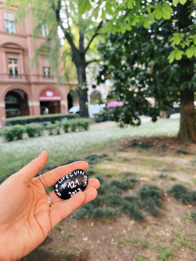 Hand-painted penguin stone #121 hidden at Piazza Cavour, Bologna, Italy (photo 5 of 5)