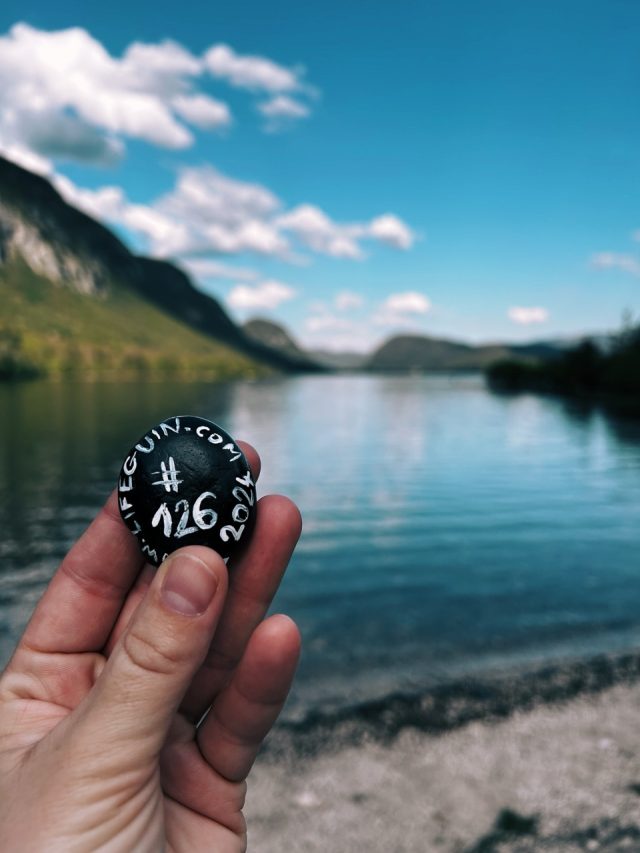 Hand-painted penguin stone #126 hidden at Bohinj Lake, Bohinj Valley, Slovenia (photo 3 of 5)