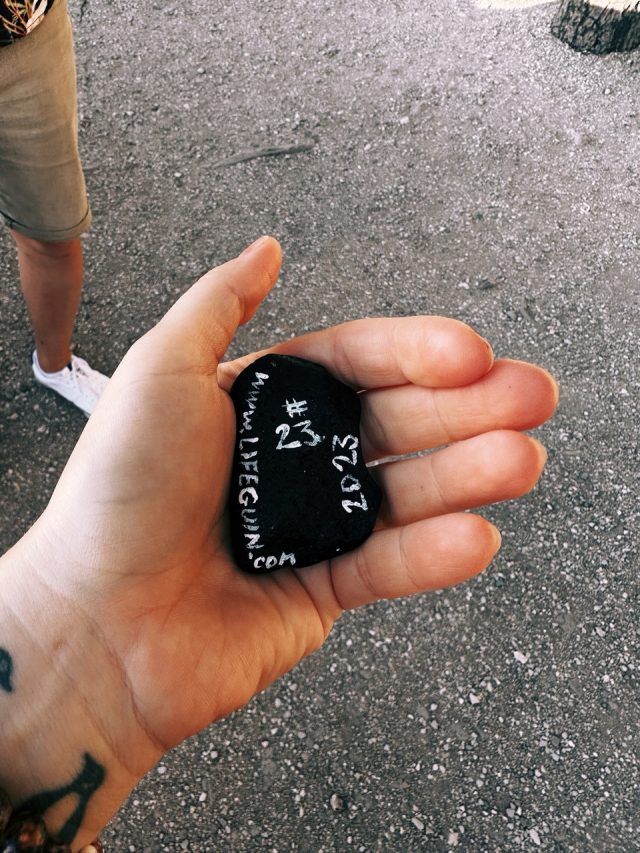 Hand-painted penguin stone #23 hidden at Castelo de Sao Jorge, Lisbon, Portugal (photo 4 of 5)