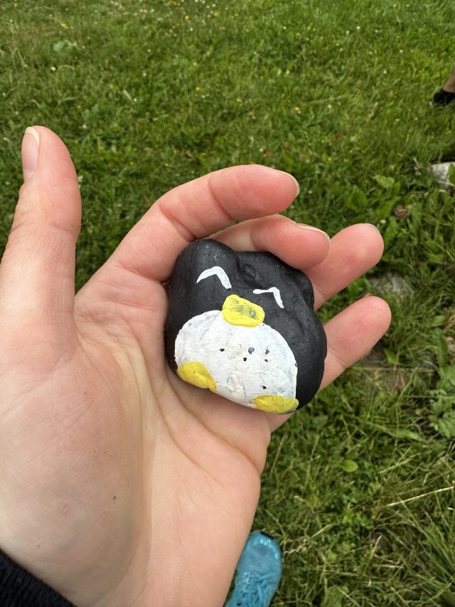 Hand-painted penguin stone #3 hidden at Bachledka, Zdiar, Slovakia (photo 4 of 5)