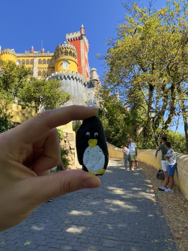 Hand-painted penguin stone #33 hidden at Pena Palace, Sintra, Portugal (photo 3 of 5)