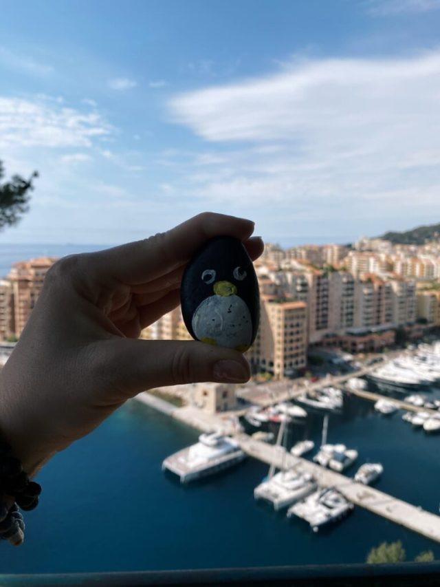 Hand-painted penguin stone #6 hidden at Saint Martin Gardens, Monaco, Monaco (photo 4 of 5)