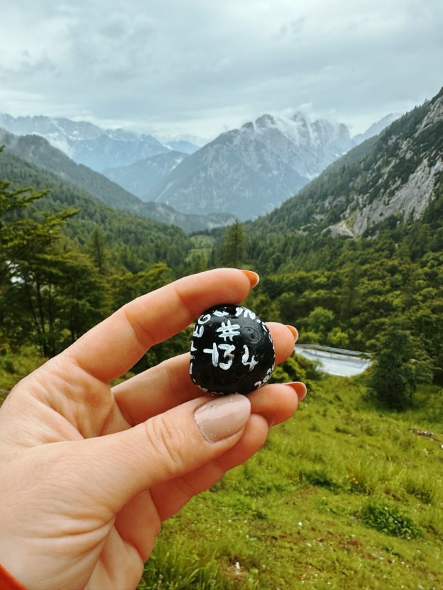 Hand-painted penguin stone #134 hidden at Vrsic, Julian Alps, Slovenia (photo 3 of 4)