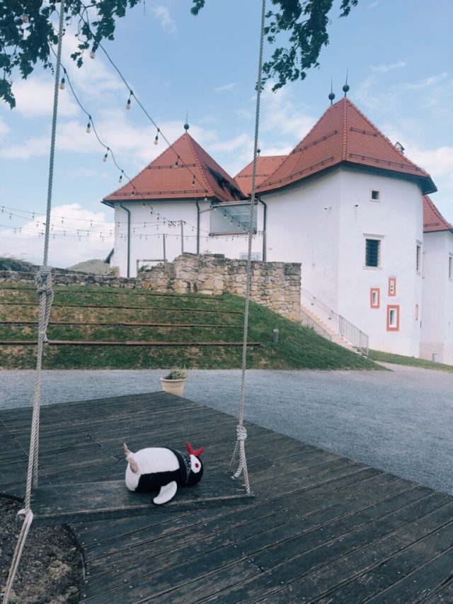 Hand-painted penguin stone #138 hidden at Komenda Castle, Polzela, Slovenia (photo 3 of 5)