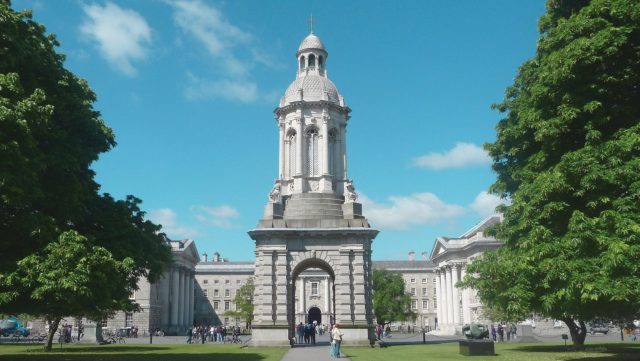 Hand-painted penguin stone #146 hidden at Trinity College, Dublin, Ireland