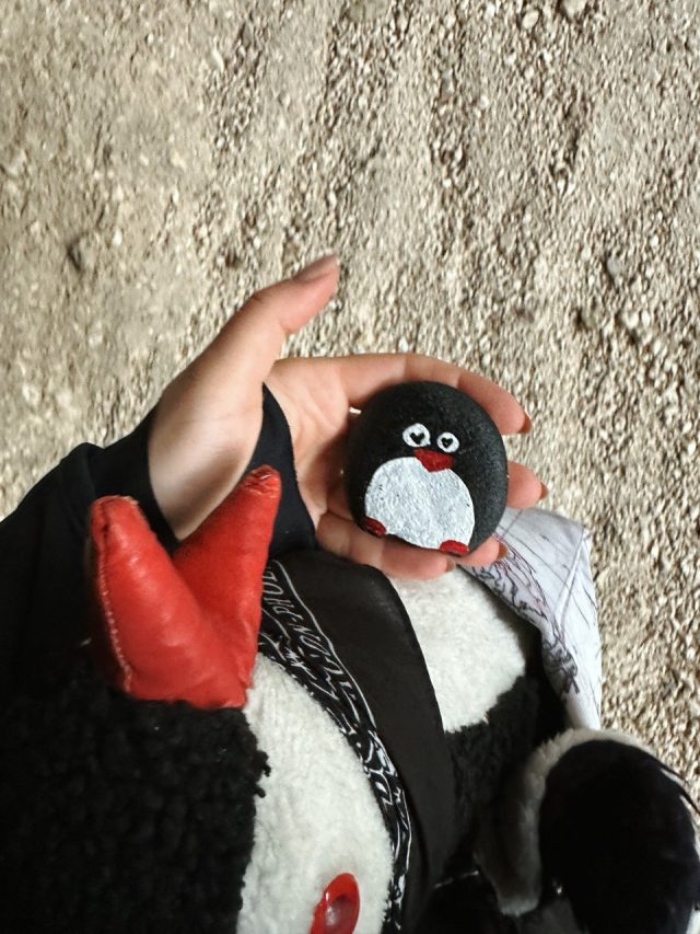Hand-painted penguin stone #187 hidden at Slap Pericnik, Mojstrana, Slovenia (photo 4 of 5)