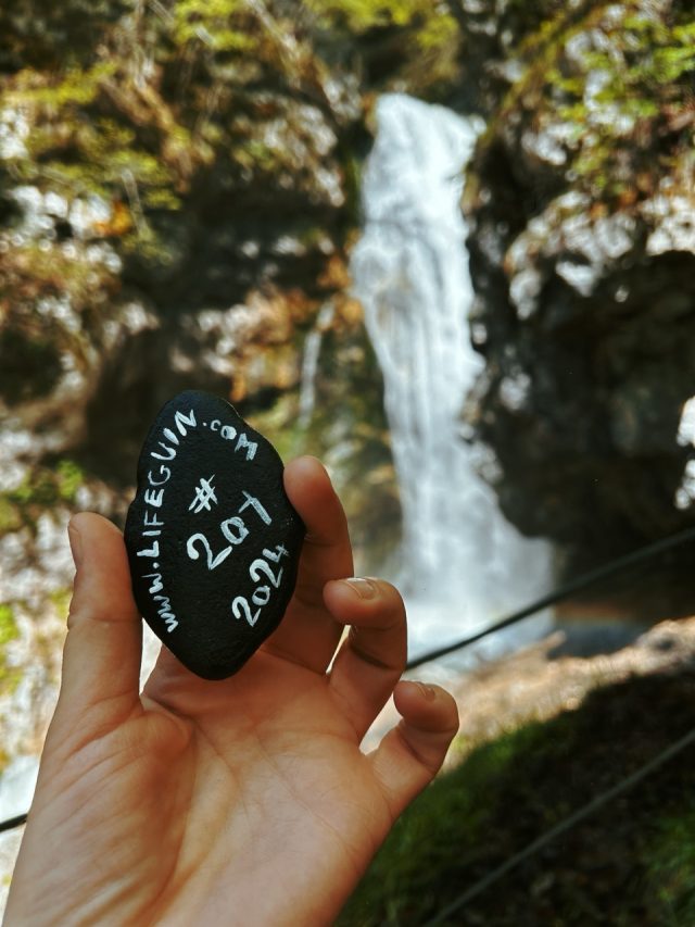 Hand-painted penguin stone #201 hidden at Slap Mostice, Voje Valley, Slovenia (photo 5 of 5)