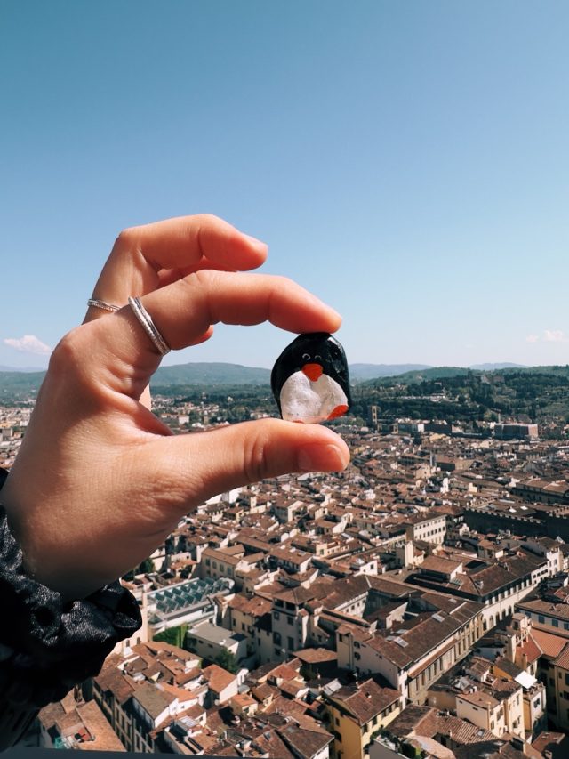 Hand-painted penguin stone #255 hidden at Bell Tower, Florence, Italy (photo 2 of 5)
