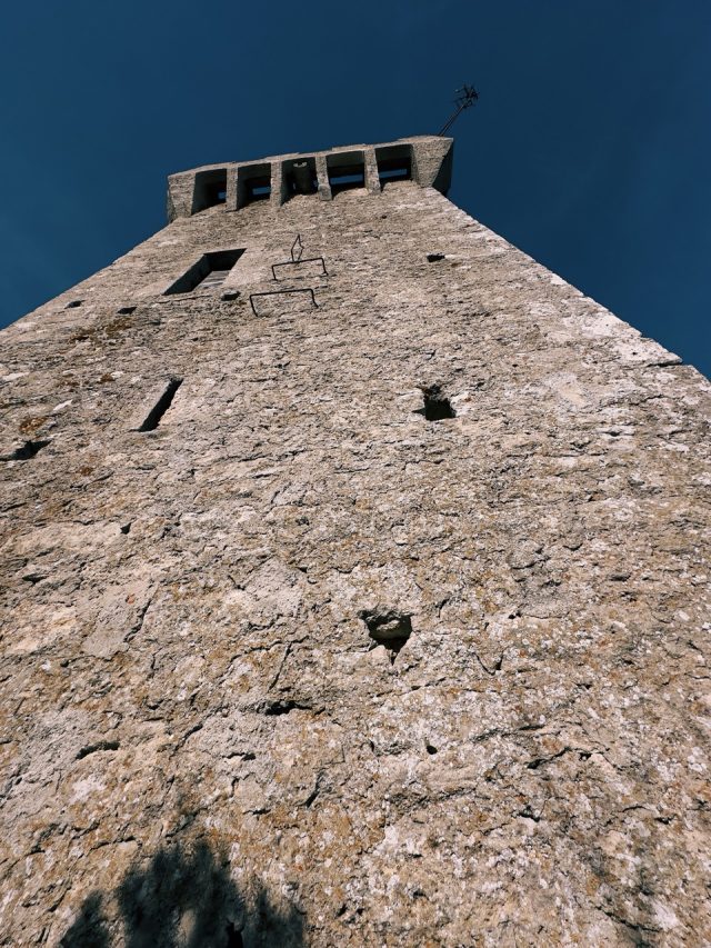 Hand-painted penguin stone #267 hidden at Montale Tower, San Marino, San Marino (photo 5 of 5)