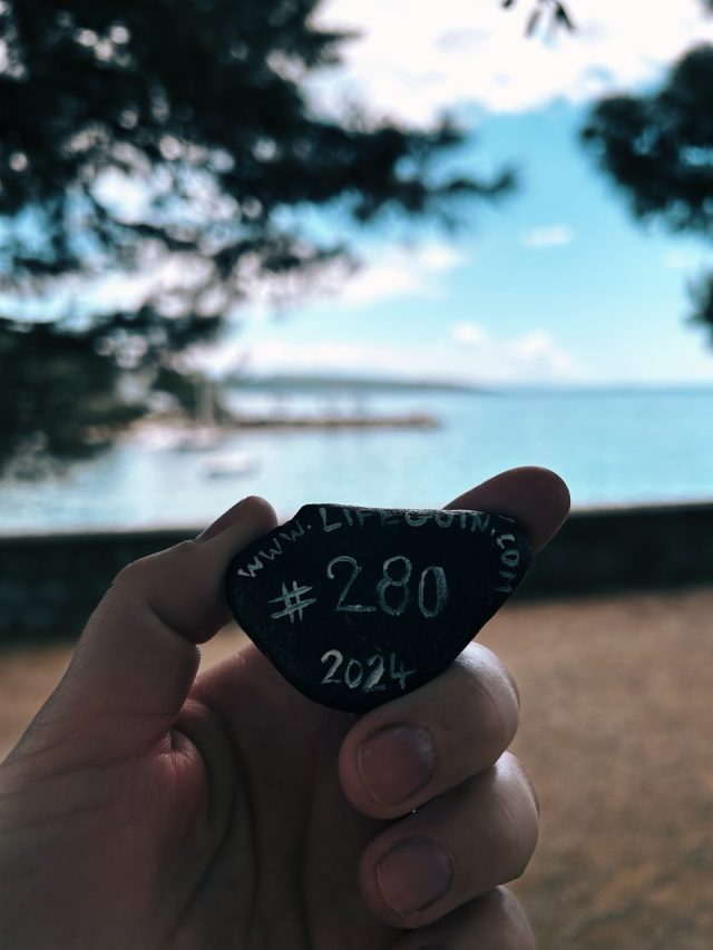 Hand-painted penguin stone #280 hidden at Beach, Krk, Croatia (photo 4 of 5)