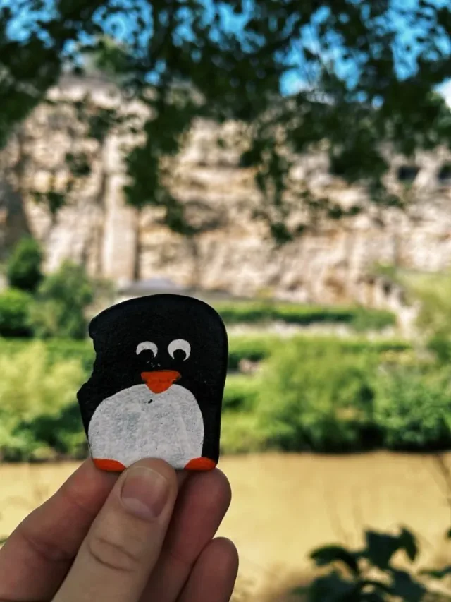 Hand-painted penguin stone #297 hidden at Rocher du Bock, Luxembuorg, Luxembourg (photo 2 of 5)