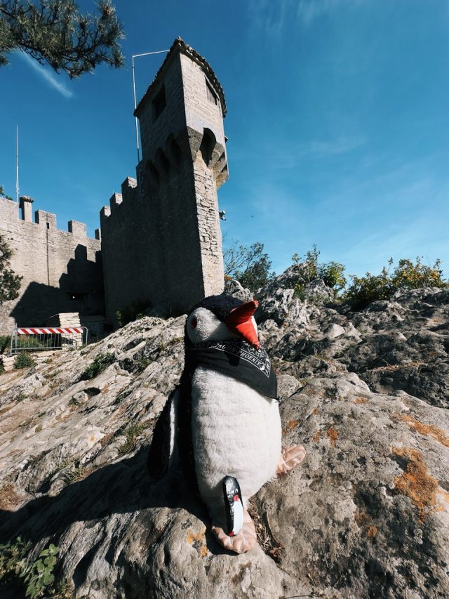 Hand-painted penguin stone #298 hidden at Castle of the Cesta, San Marino, San Marino (photo 2 of 5)