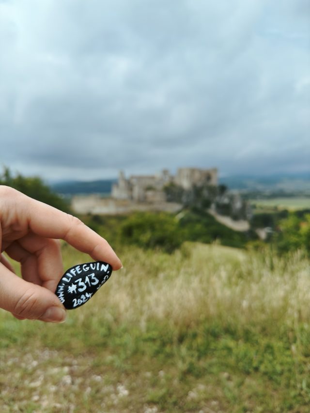 Hand-painted penguin stone #313 hidden at Beckov Castle, Beckov, Slovakia (photo 5 of 5)