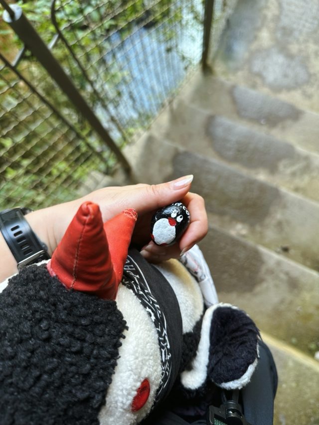 Hand-painted penguin stone #133 hidden at Skocjan Caves (outside), Skocjan Karst, Slovenia (photo 5 of 5)