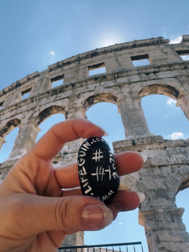 Hand-painted penguin stone #141 hidden at Pula Citadel, Pula, Croatia (photo 2 of 5)