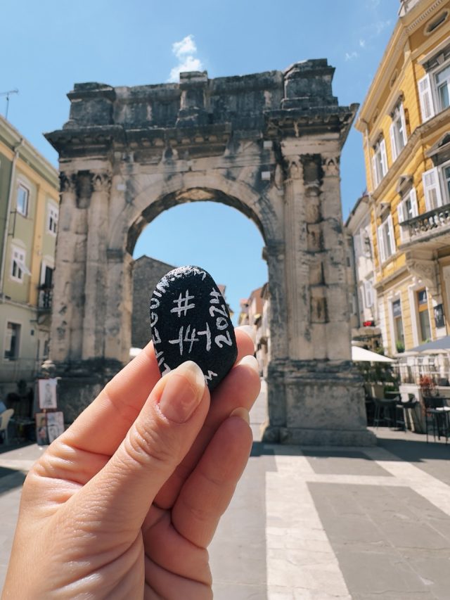 Hand-painted penguin stone #141 hidden at Pula Citadel, Pula, Croatia (photo 4 of 5)