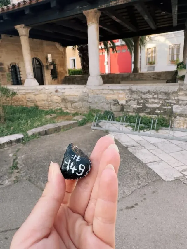 Hand-painted penguin stone #149 hidden at Church of Our Lady of Mount Carmel, Fazana, Croatia (photo 4 of 5)