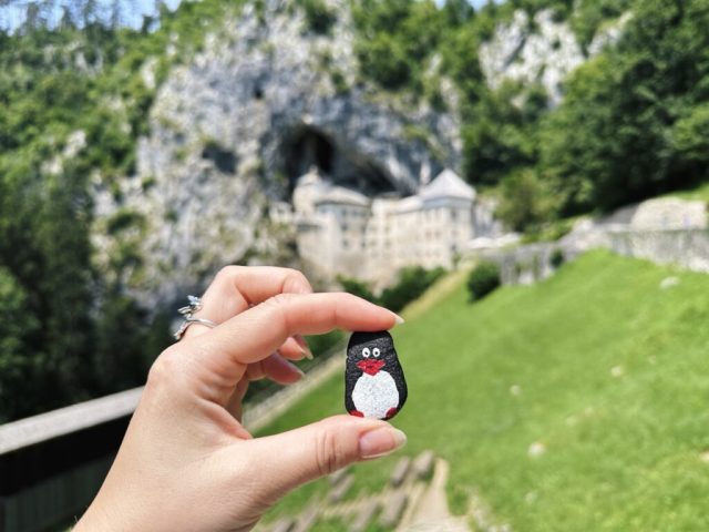 Hand-painted penguin stone #151 hidden at Predjama Castle, Predjama, Slovenia (photo 2 of 5)