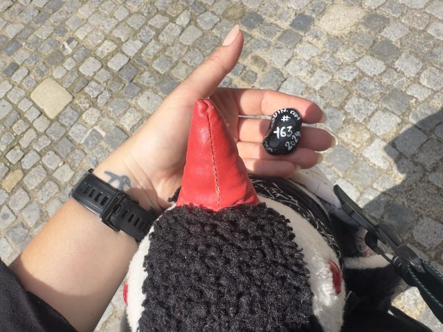 Hand-painted penguin stone #163 hidden at Kreuzenstein Castle, Leobendorf, Austria (photo 3 of 5)