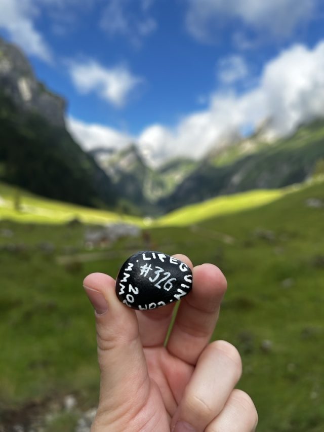 Hand-painted penguin stone #326 hidden at Alpkaserei Grosshutten, Switzerland (photo 5 of 5)