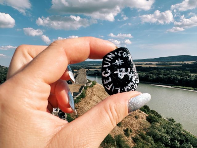 Hand-painted penguin stone #174 hidden at Devin Castle, Devin, Slovakia (photo 4 of 5)