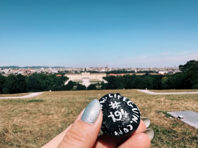 Hand-painted penguin stone #194 hidden at Schonbrunn Palace, Vienna, Austria (photo 3 of 5)