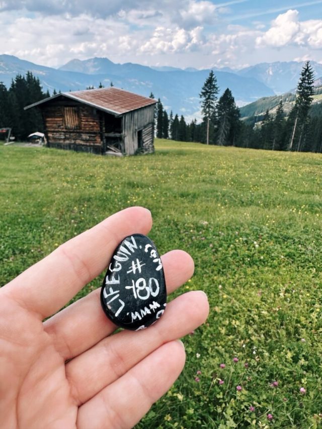 Hand-painted penguin stone #180 hidden at Fichtenschloss Rosenalm, Zell am Ziller, Austria (photo 4 of 5)