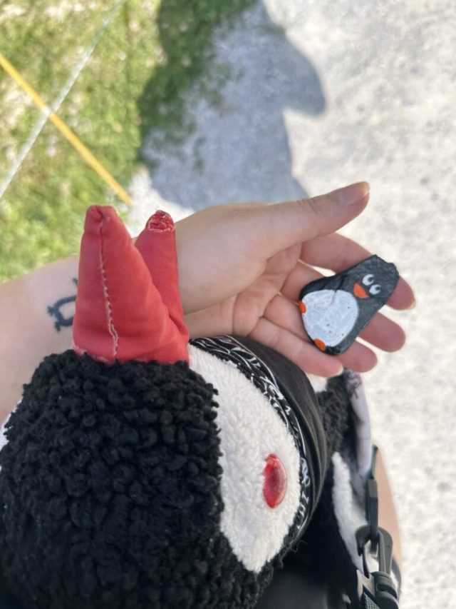 Hand-painted penguin stone #193 hidden at Fichtensee auf der Rosenalm, Zell am Ziller, Austria (photo 5 of 5)