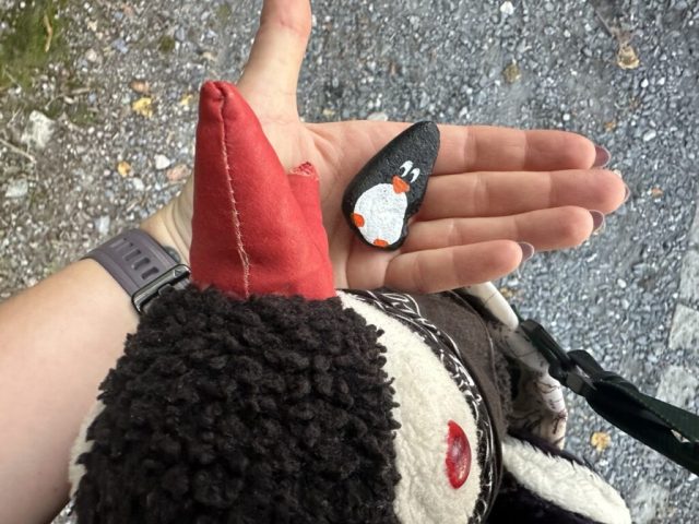 Hand-painted penguin stone #206 hidden at Vaduz Castle, Vaduz, Liechtenstein (photo 5 of 5)