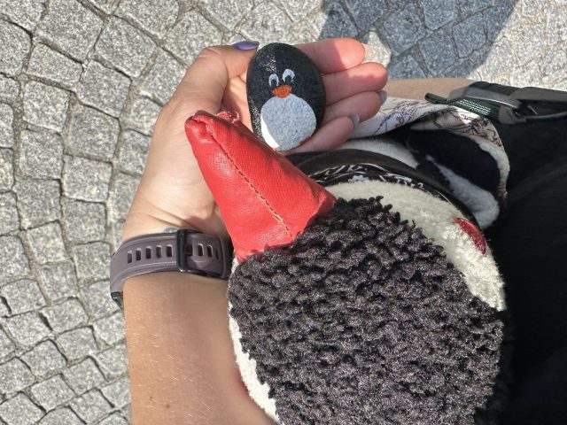 Hand-painted penguin stone #217 hidden at Gutenberg Castle, Balzers, Liechtenstein (photo 5 of 5)