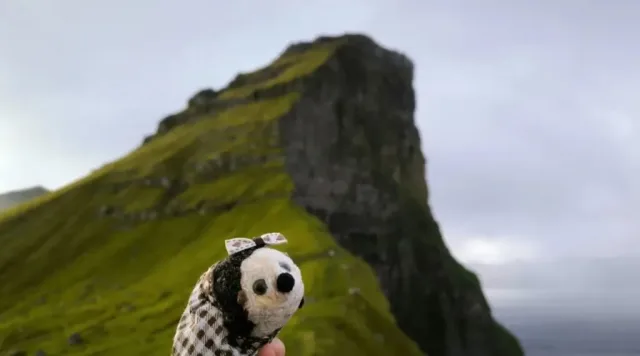Hand-painted penguin stone #237 hidden at Kallur Lighthouse, Kalsoy, Faroe Islands (photo 2 of 5)