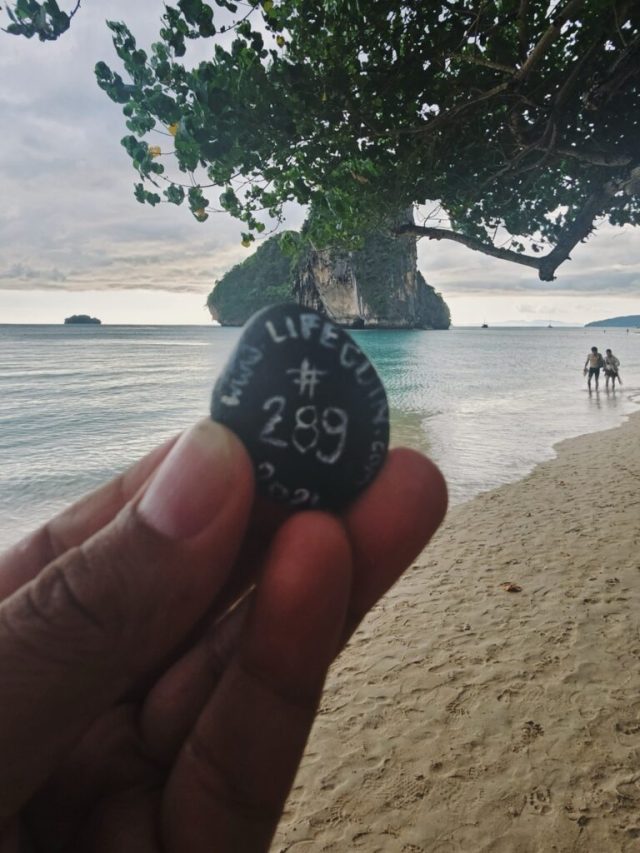 Hand-painted penguin stone #289 hidden at Railay Beach, Krabi, Thailand (photo 3 of 4)