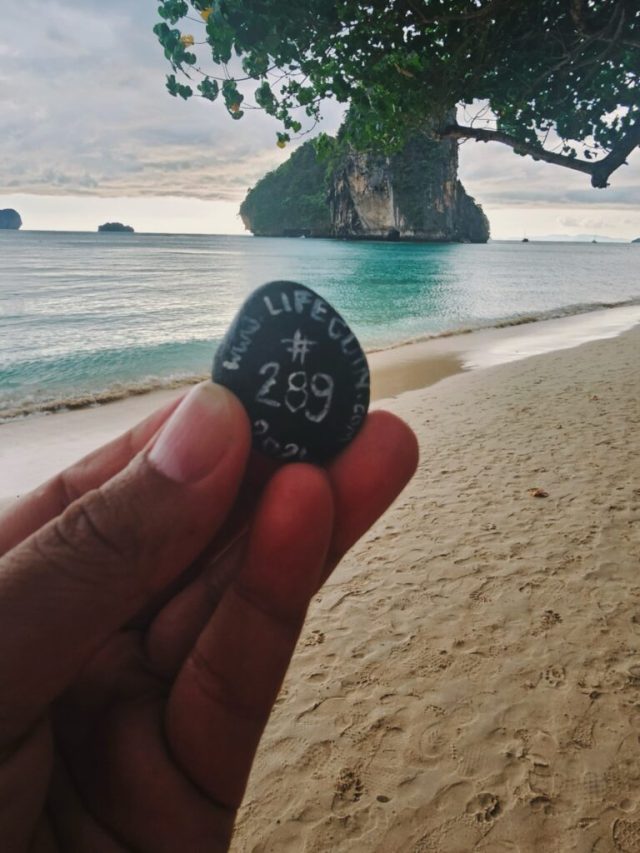 Hand-painted penguin stone #289 hidden at Railay Beach, Krabi, Thailand (photo 4 of 4)