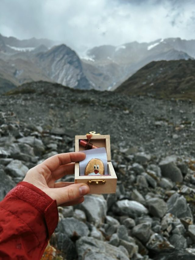 Hand-painted penguin stone #502 hidden at Beas Kund Trek, Manali, India (photo 2 of 5)