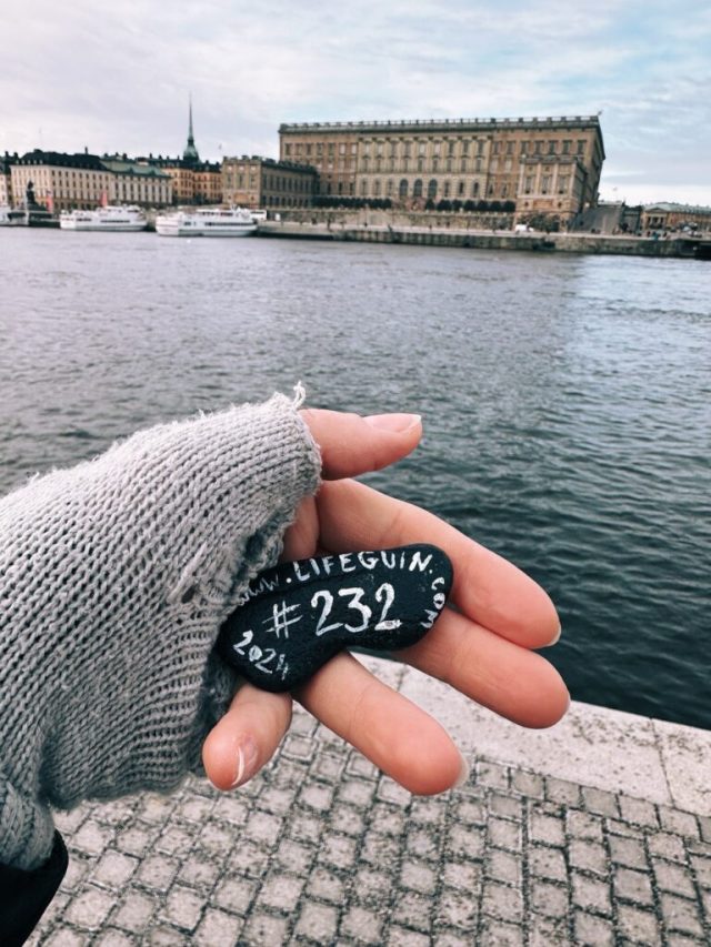 Hand-painted penguin stone #232 hidden at Skeppsholmen Island, Stockholm, Sweden (photo 5 of 5)