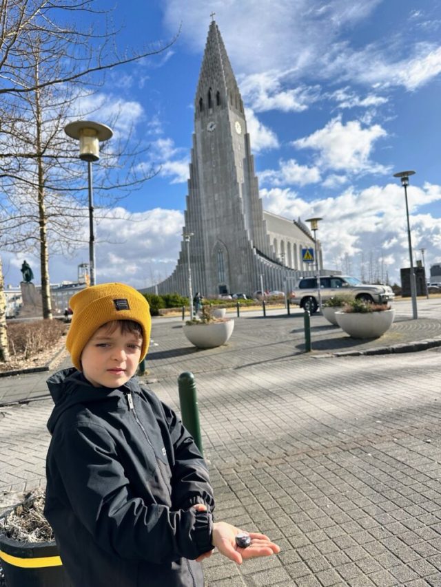 Ručne maľovaný tučniakový kameň č. 418 ukrytý na mieste Hallgrimskirkja, Reykjavik, Island (fotka 2 z 5)