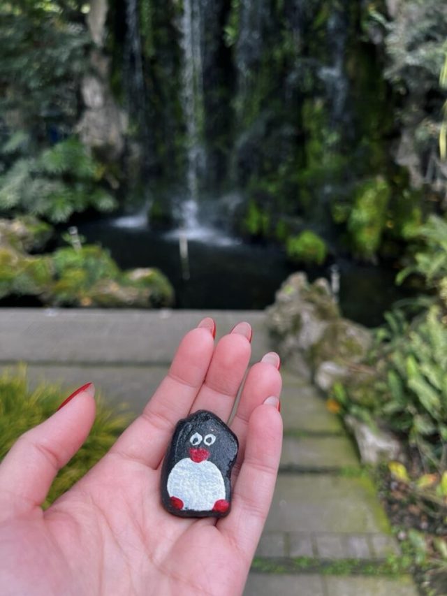 Hand-painted penguin stone #306 hidden at Culture Park, Chengdu, China (photo 2 of 5)