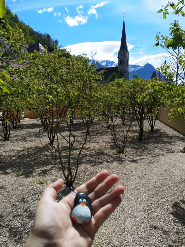 Hand-painted penguin stone #338 hidden at Public Park, Vaduz, Liechtenstein (photo 3 of 4)