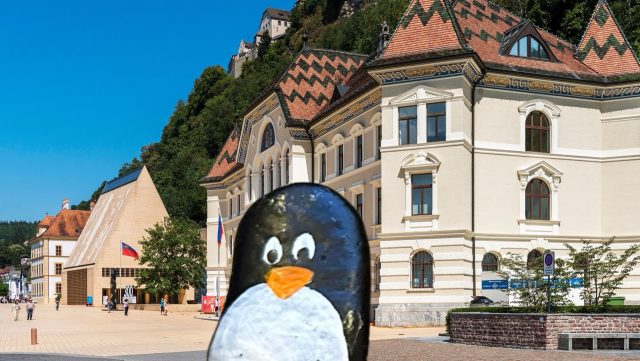 Hand-painted penguin stone #338 hidden at Public Park, Vaduz, Liechtenstein