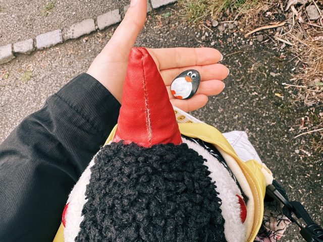 Hand-painted penguin stone #380 hidden at Dugald Stewart Monument, Edinburgh, United Kingdom (photo 5 of 5)