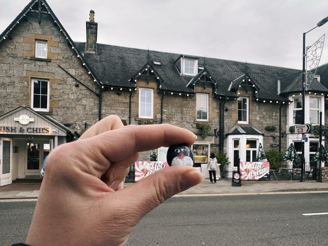 Hand-painted penguin stone #404 hidden at Rie-Achan Road, Pitlochry, United Kingdom (photo 2 of 5)
