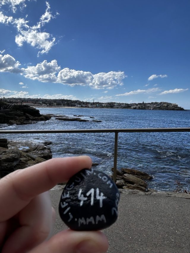 Hand-painted penguin stone #414 hidden at Squid Bay, Sydney, Australia (photo 2 of 5)