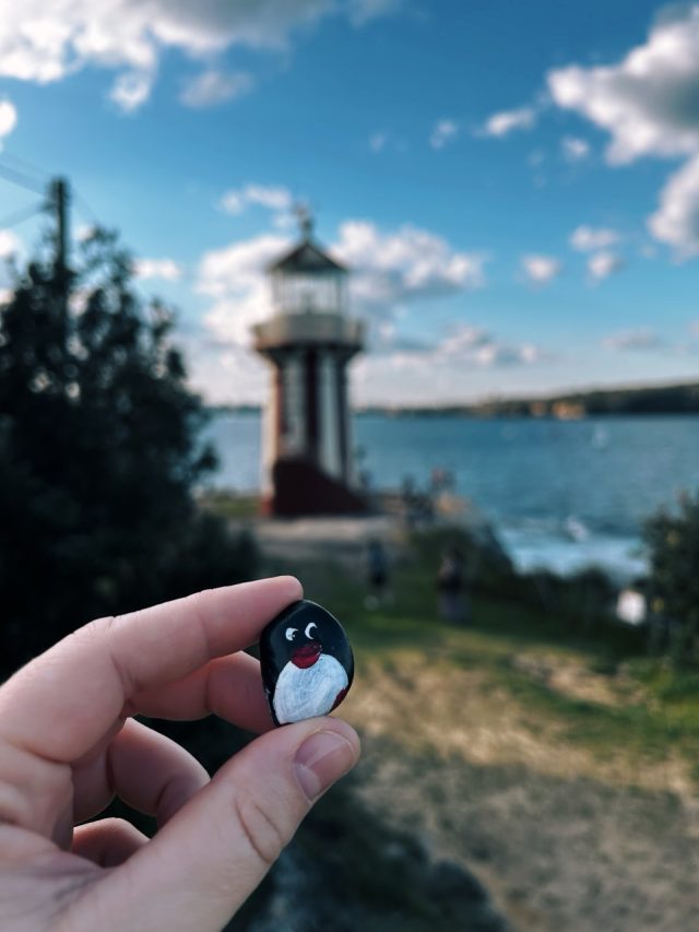 Hand-painted penguin stone #427 hidden at Hornby Lighthouse, Sydney, Australia (photo 4 of 5)