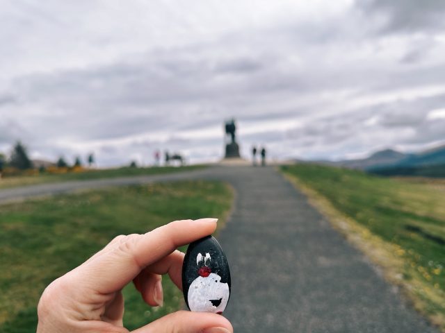 Hand-painted penguin stone #460 hidden at Ben Nevis Viewpoint, Spean Bridge, United Kingdom (photo 2 of 5)