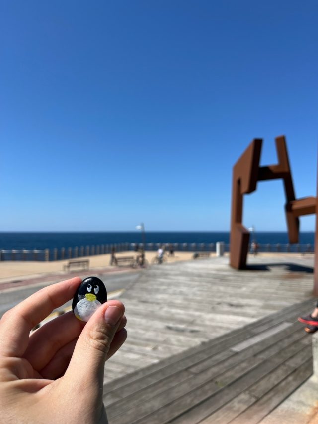 Hand-painted penguin stone #576 hidden at Construccion Vacia, San Sebastian, Spain (photo 2 of 5)