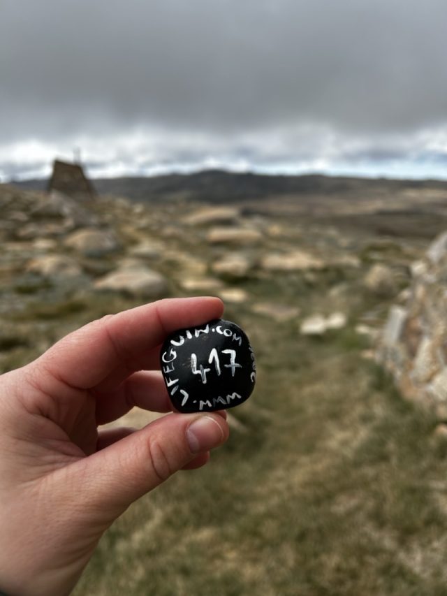 Hand-painted penguin stone #417 hidden at Seamans Hut, Kosciuszko National Park, Australia (photo 3 of 5)