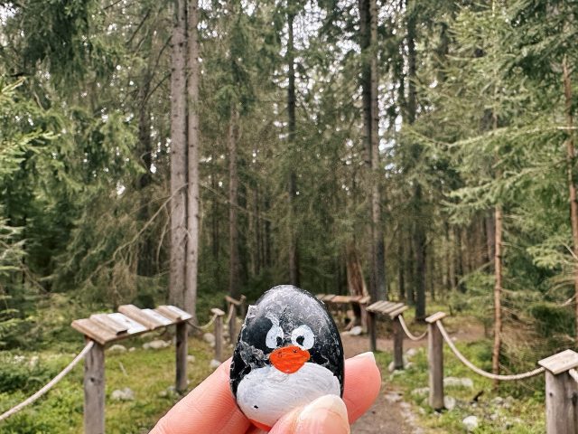 Hand-painted penguin stone #573 hidden at Bears Den, Pribylina, Slovakia (photo 3 of 5)